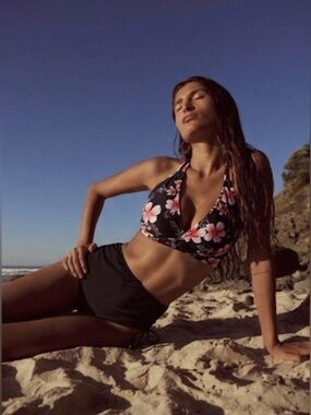 Tempt Me 2-Piece Bikini Set XXL Black Floral Push Up Top&High Waist Bottoms NWT